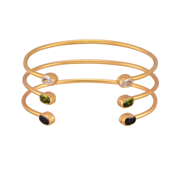 Bracelet set/3 made from brass, goldplated with colored crystals